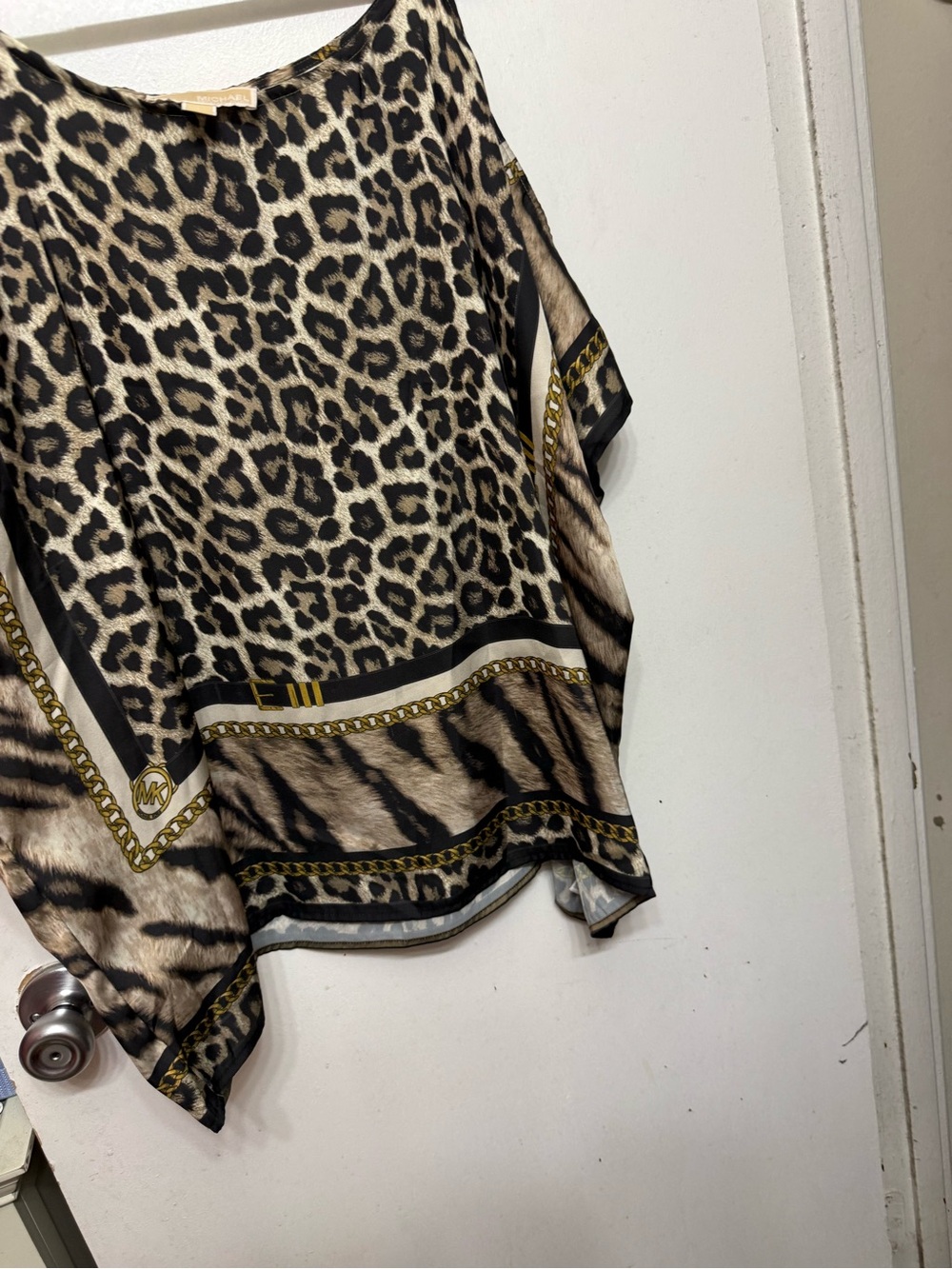 Michael Kors Beige and Black Leopard Print Blouse